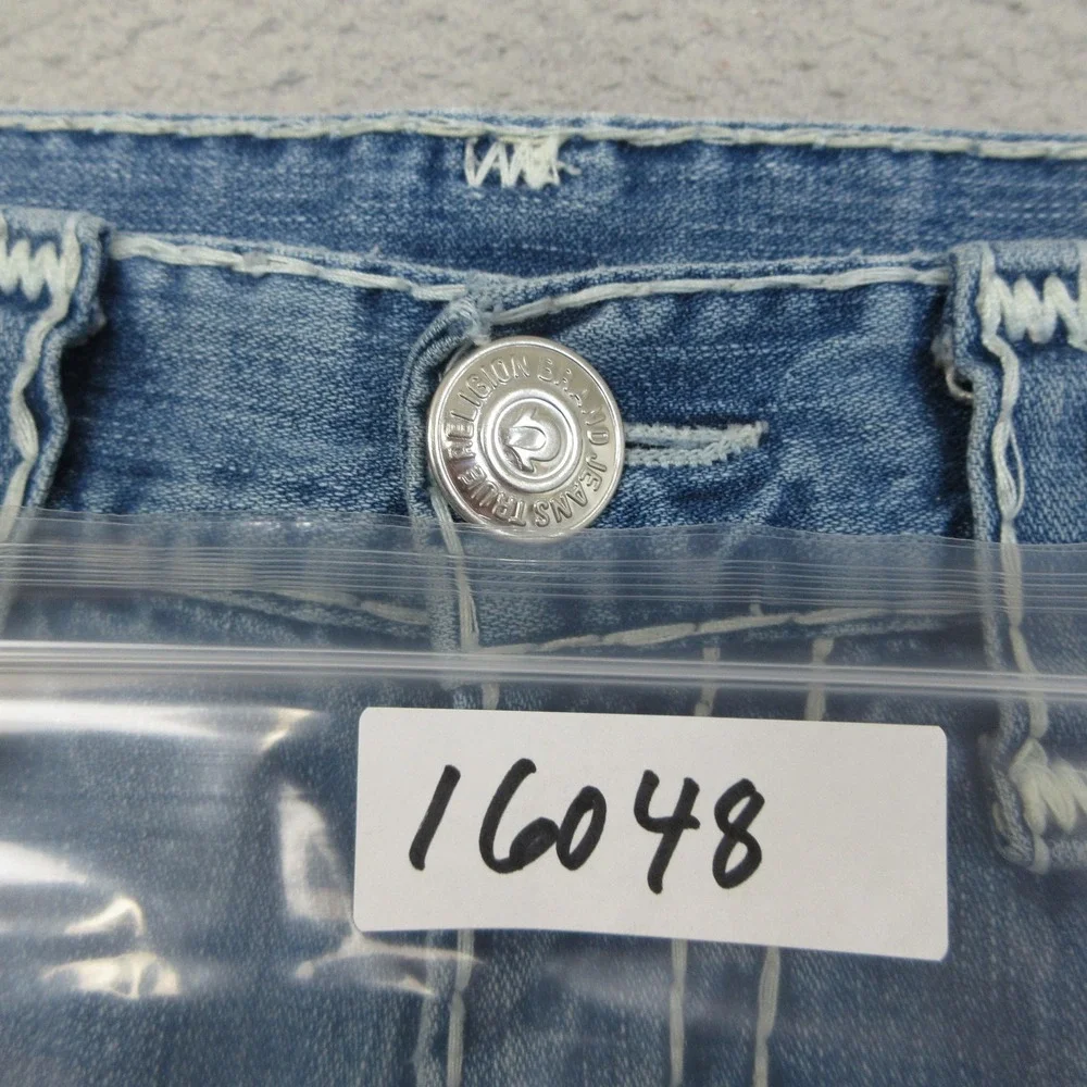 True Religion Joey Super T Jean Shorts Mens 36 Blue Light Wash Distressed USA